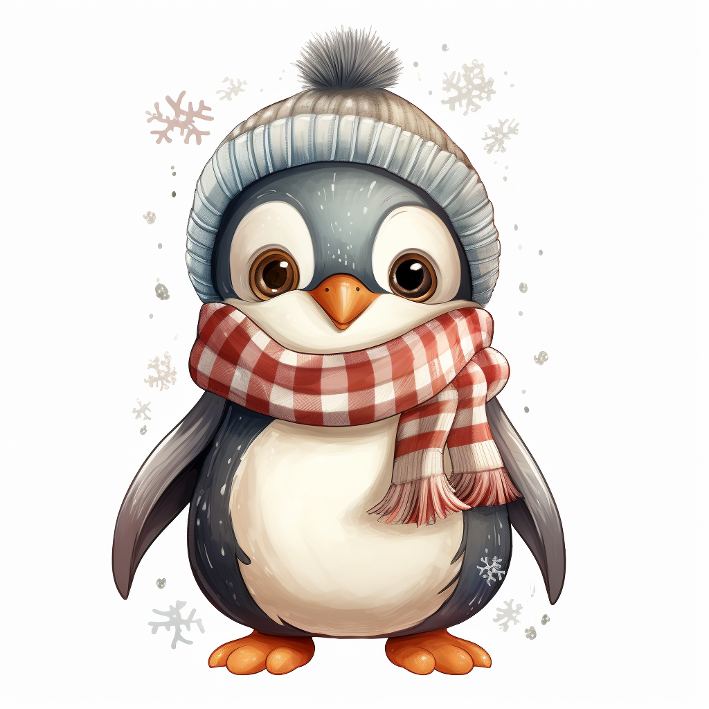 Cartoon penguin wearing a cozy winter sweater