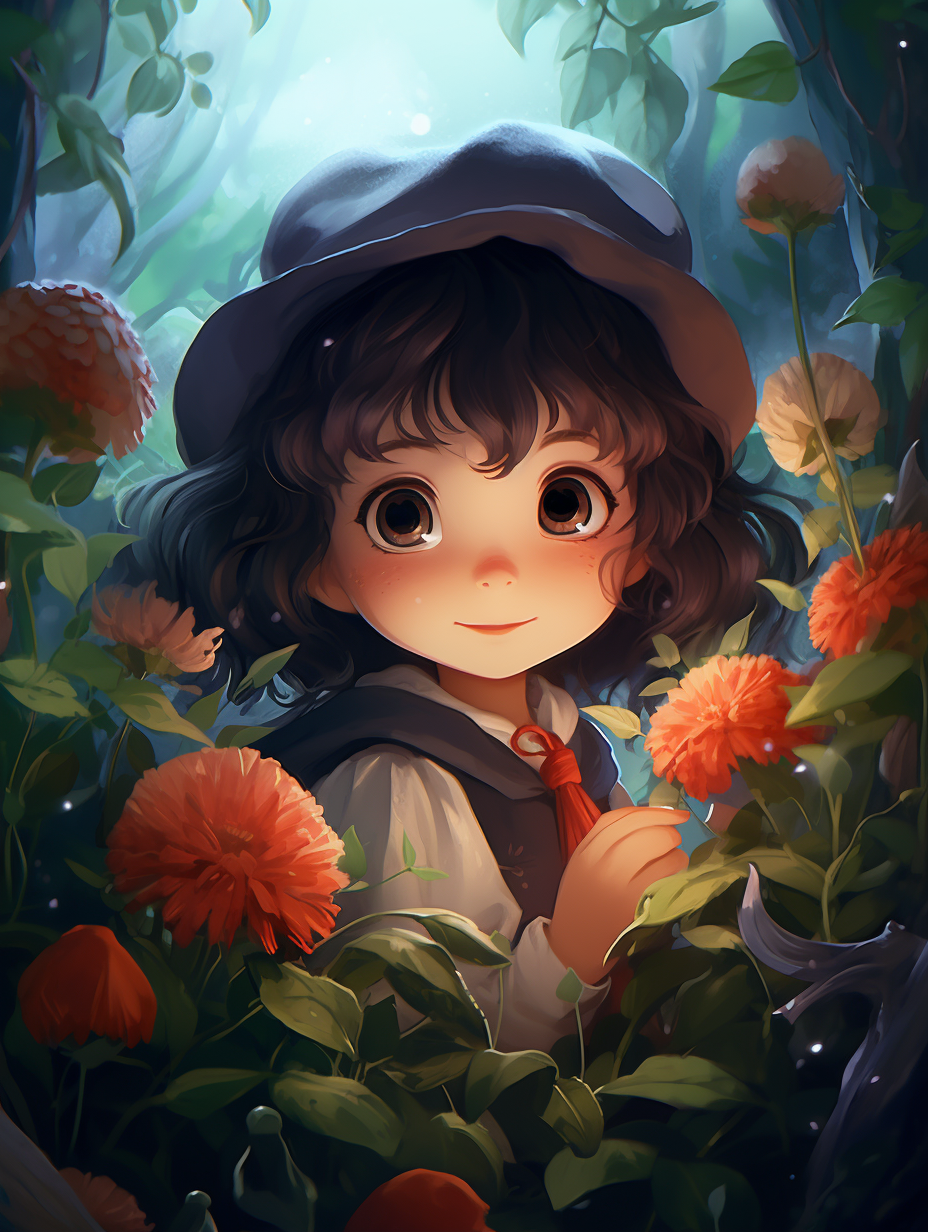 Beautiful Cute Witch with Magical Flowers