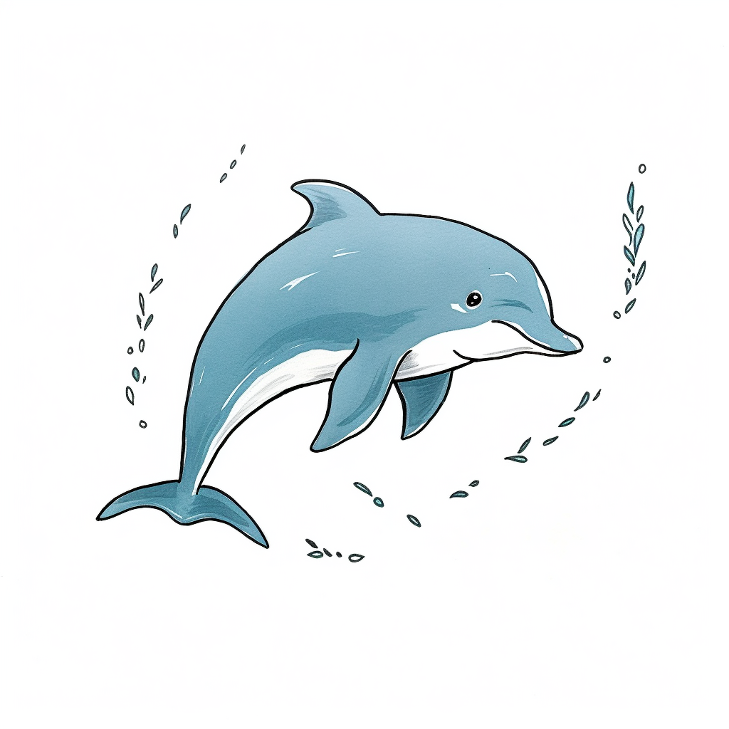 Cute Woodland Dolphin Line Drawing