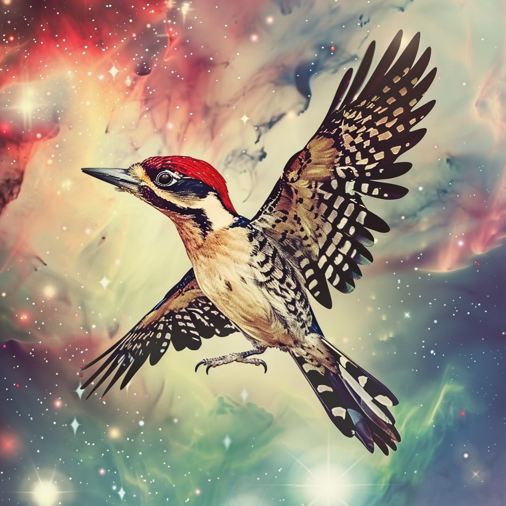 Cute Woodpecker Galaxy Flying Comic