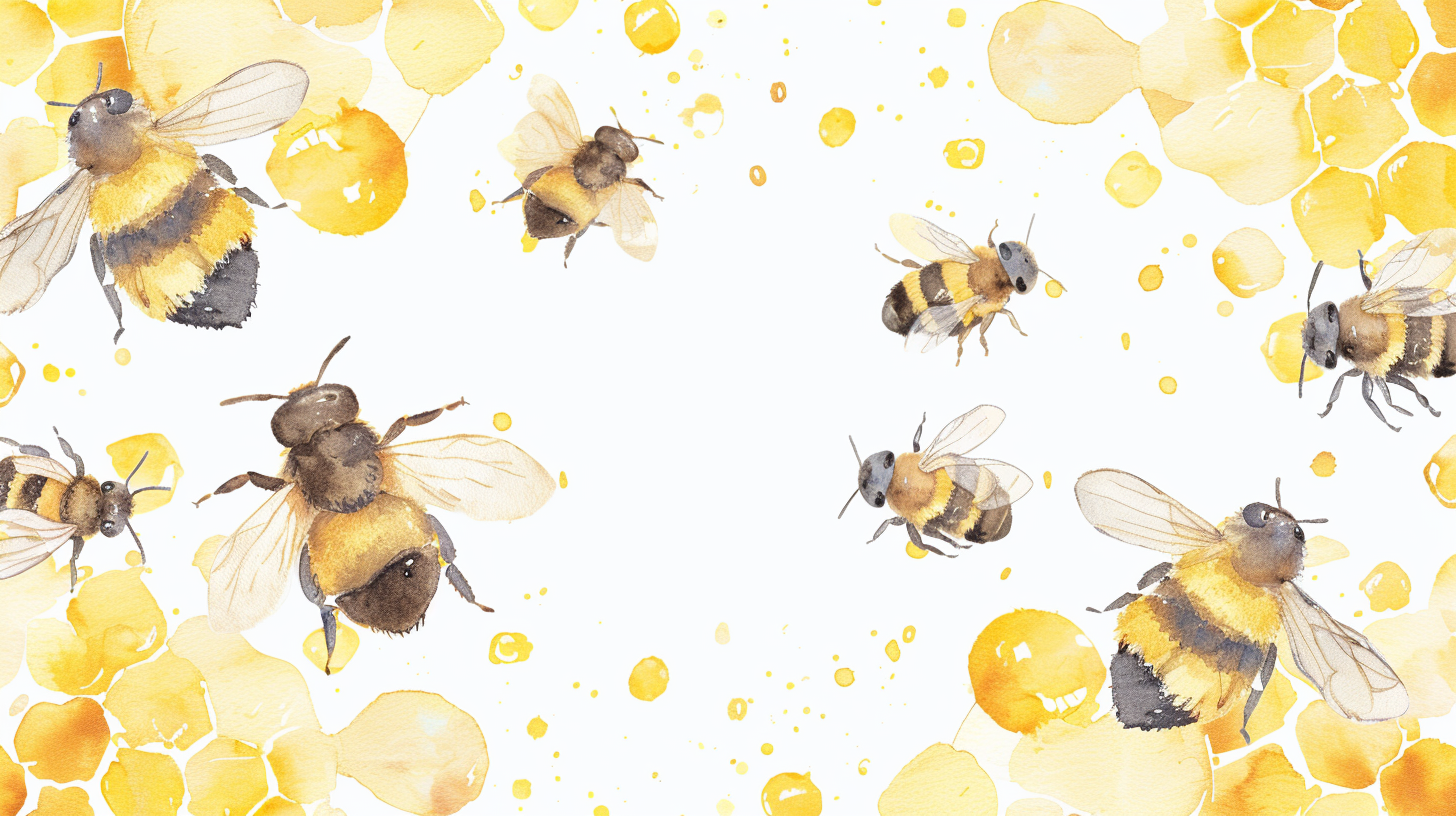 Yellow watercolor bees honeycomb template