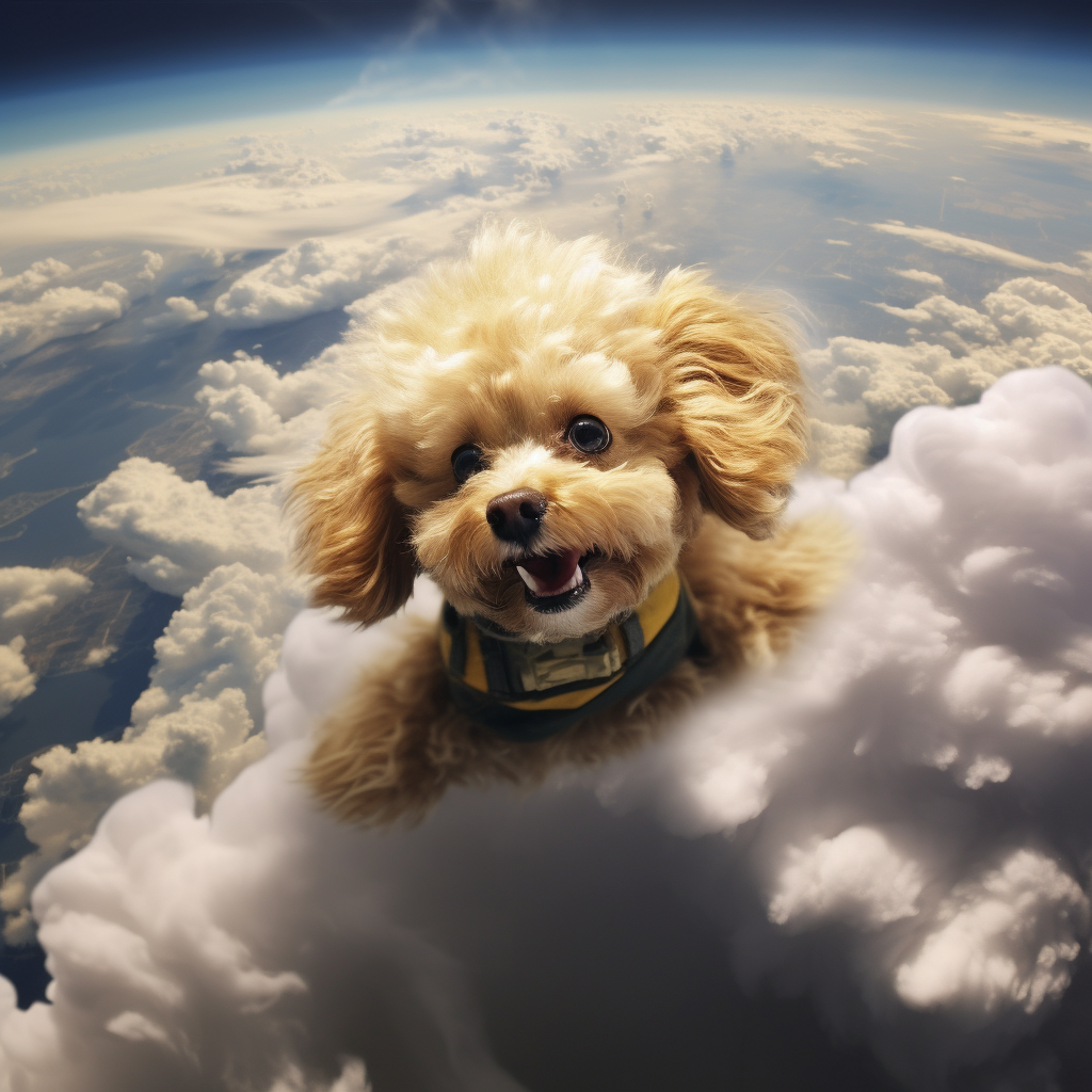 Adorable yellow poodle in typhoon formation