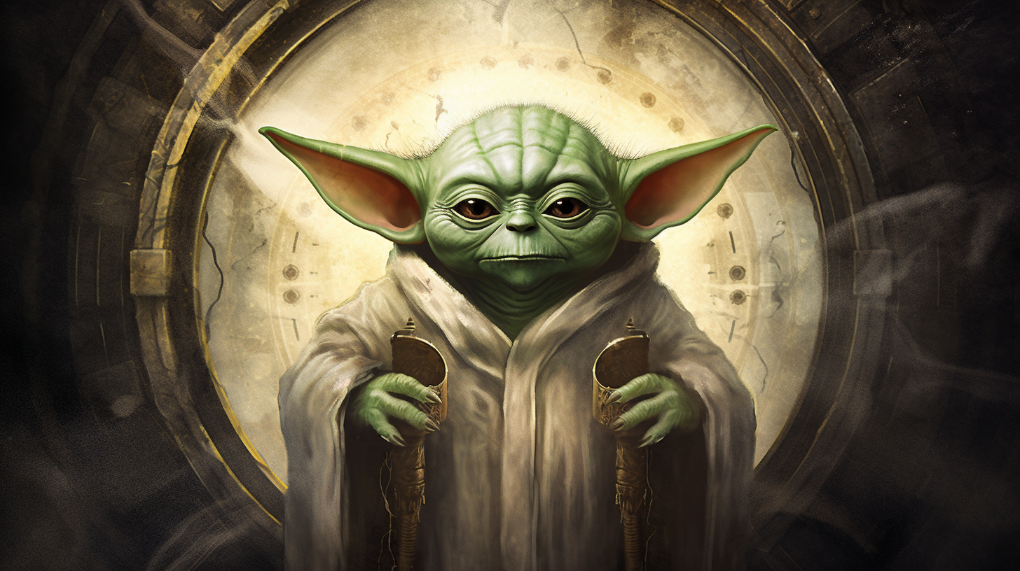 Cute Yoda holding a ring