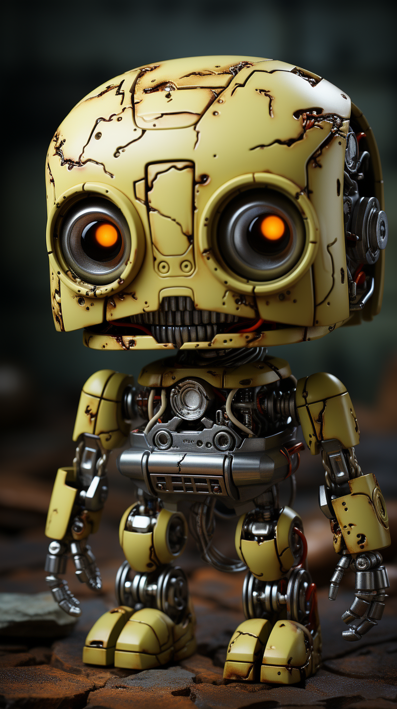 Skeletal structure, wires, and visible gadgets of cute zombie android teddy bear head