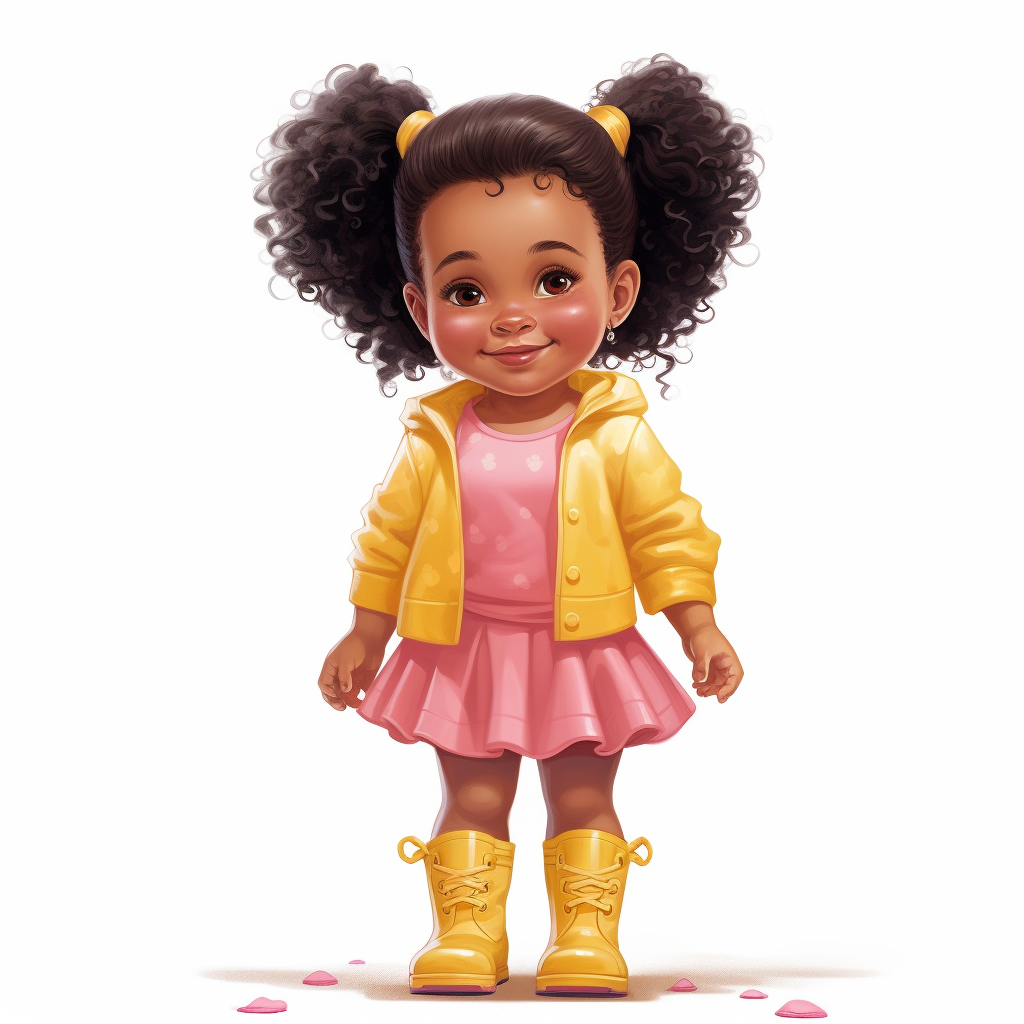 Cute African American girl with pigtails and rain boots