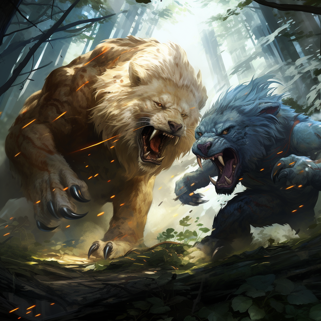 Beautiful Anime Beasts Hunting Prey Artwork