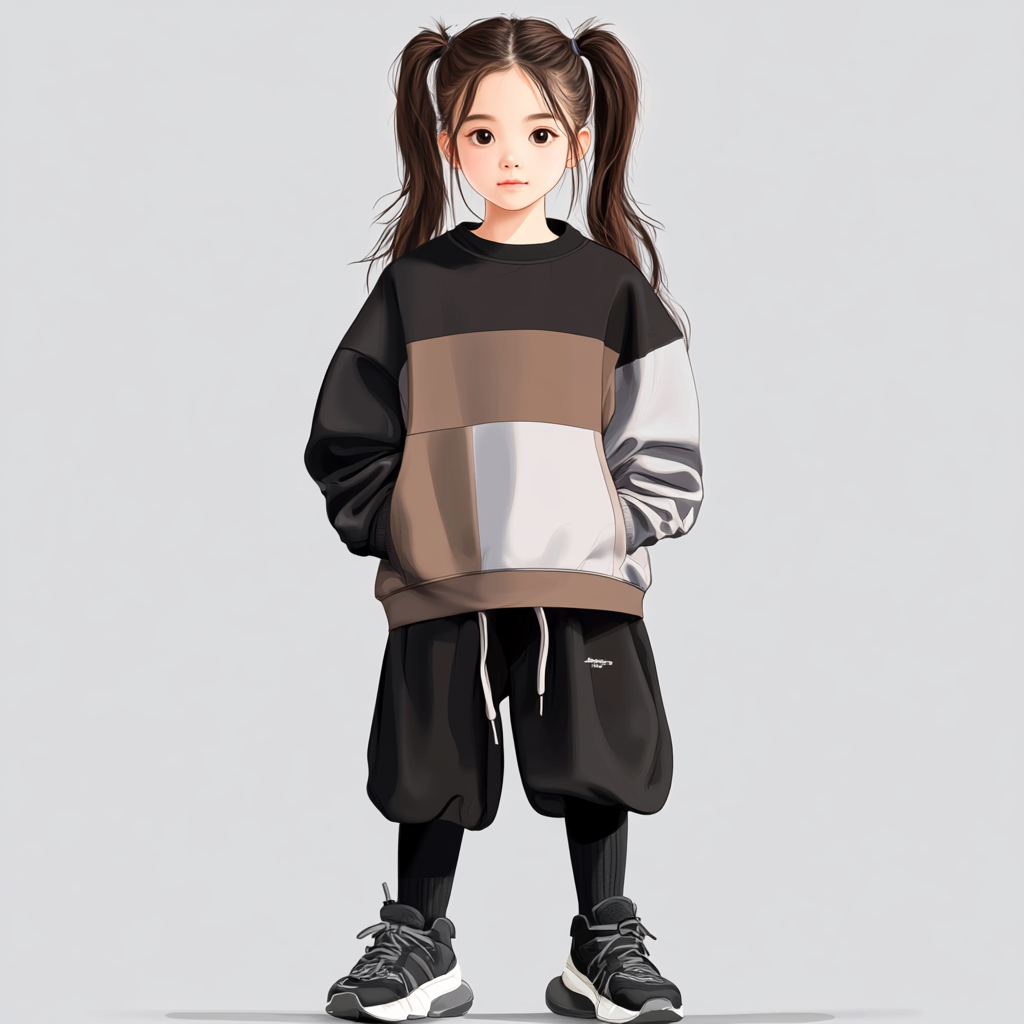 Asian girl in ponytails sweatshirt