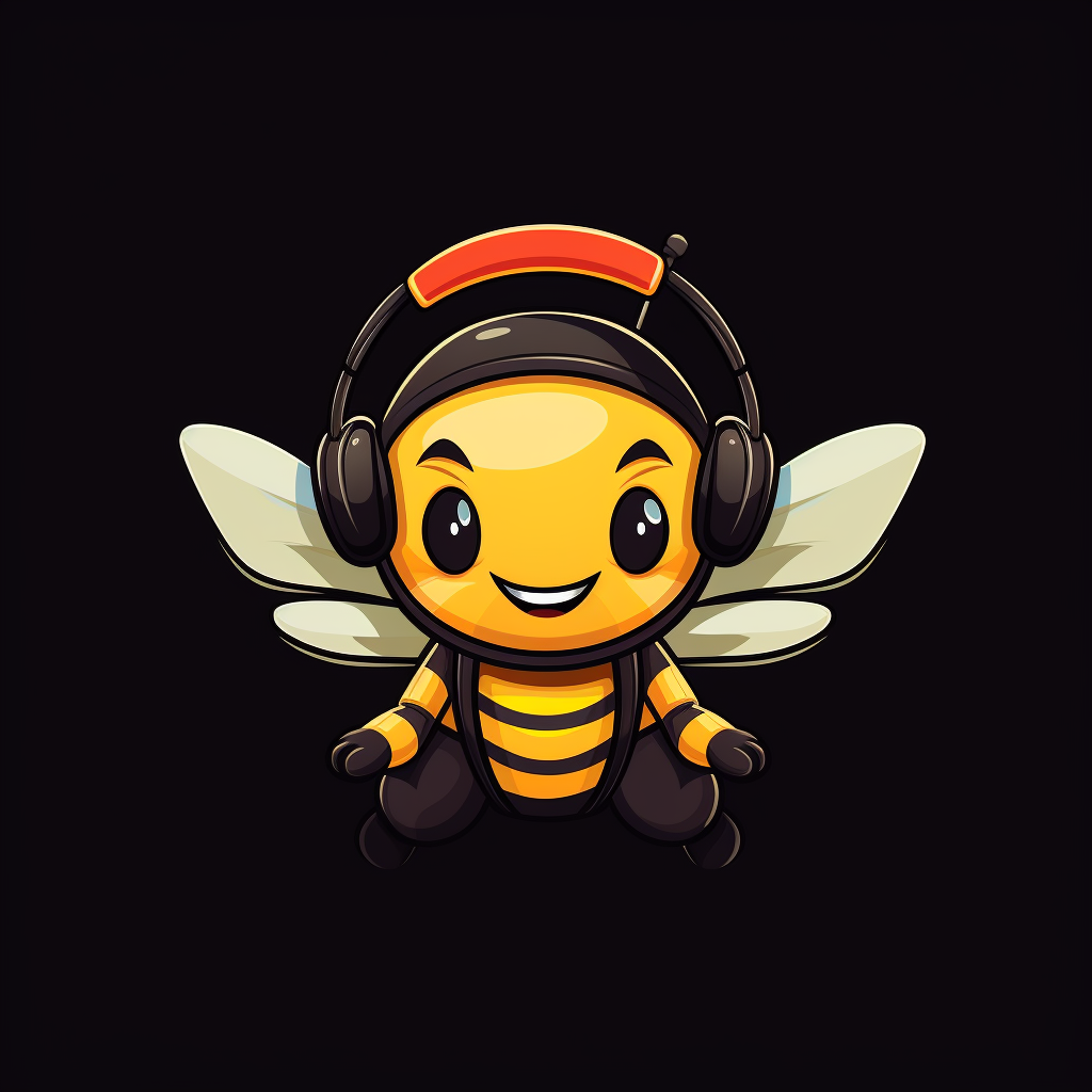 Cute bee mascot playing videogames