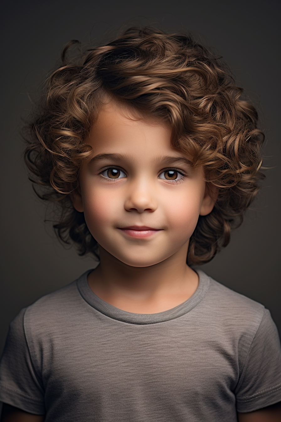 Adorable 5-Year-Old Boy with Brown Curly Hair