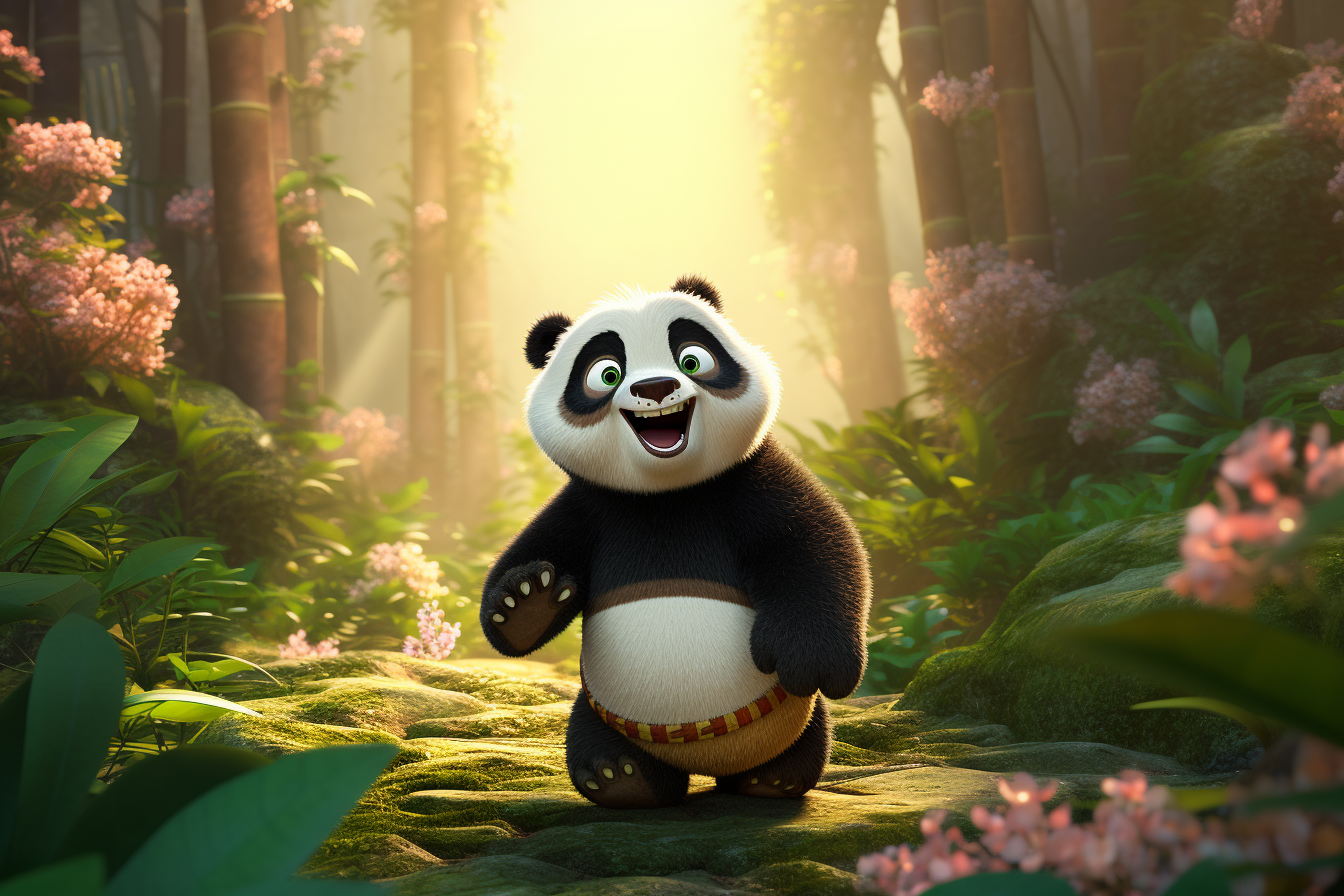Cute Cartoon Panda in Photorealistic Forest