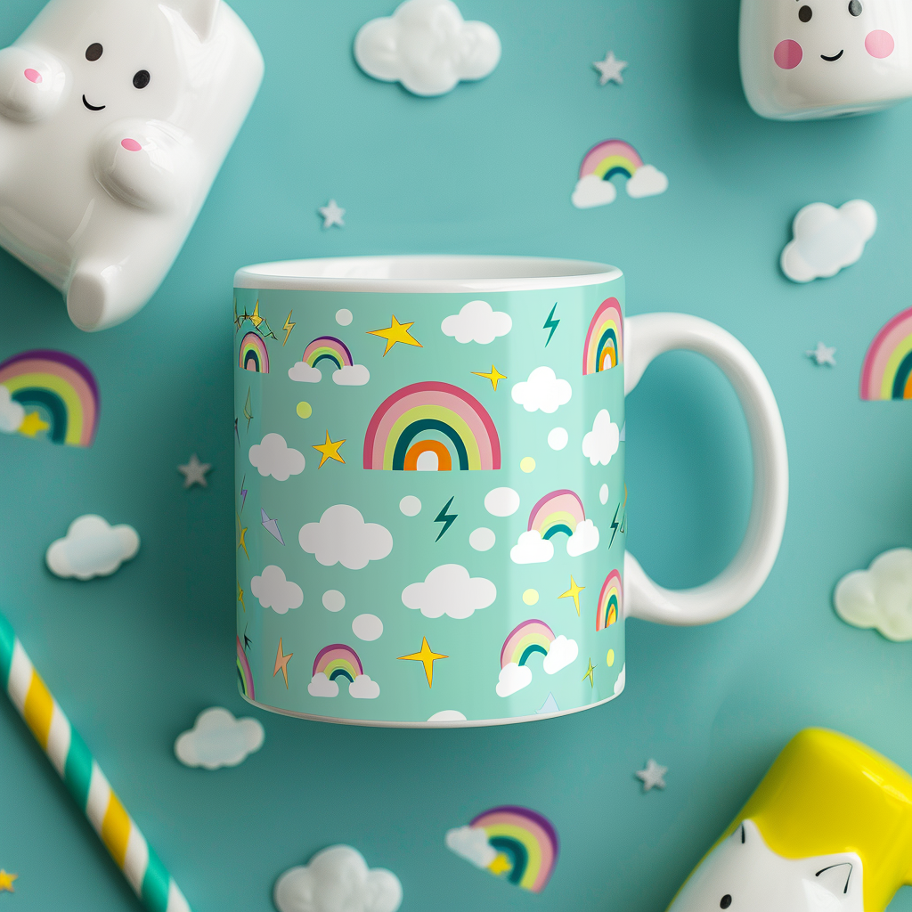 Cartoon rainbow mug template design