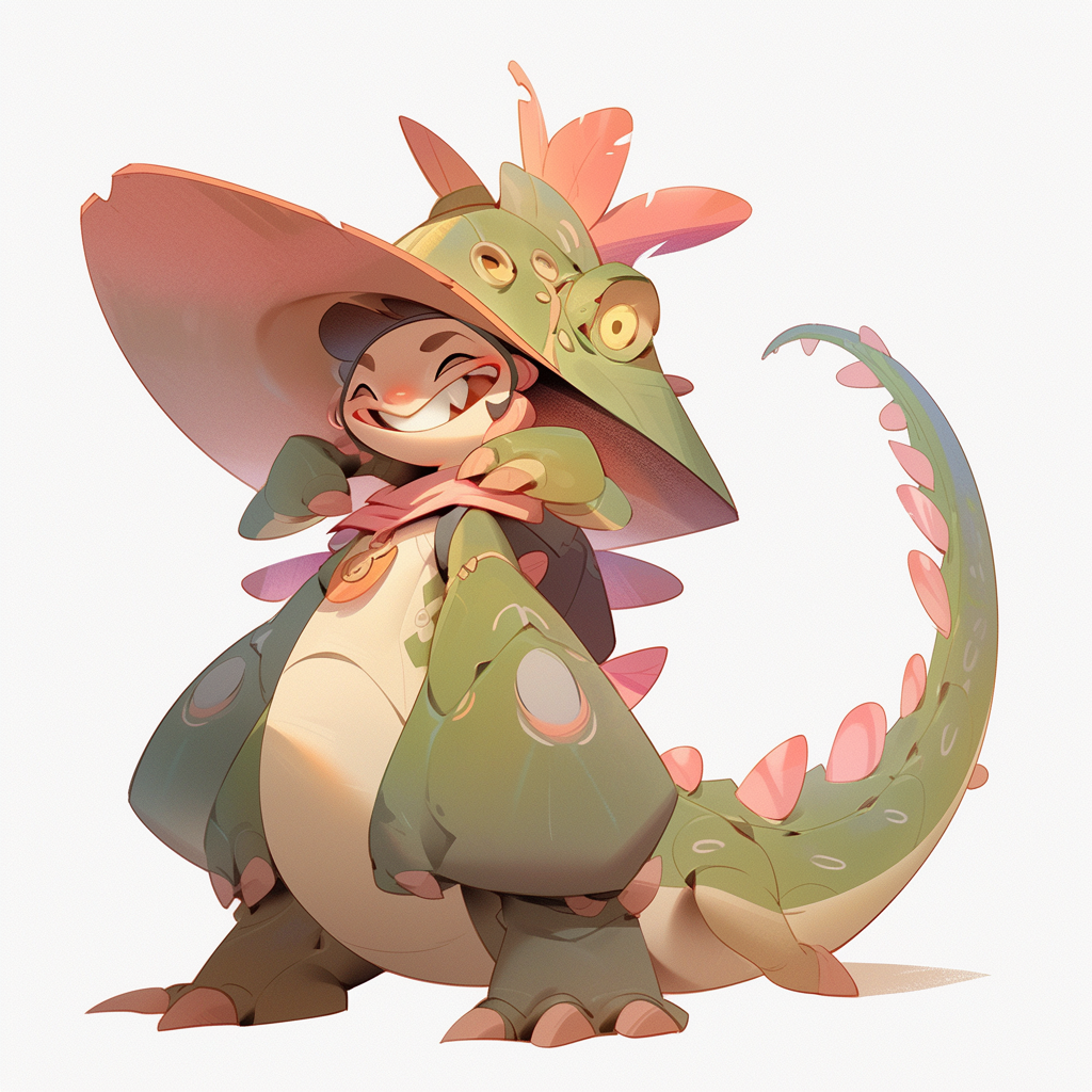 Cute dragon character with clothes and hats