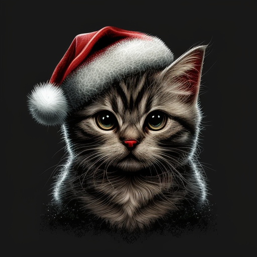 Cute Christmas Cat with Big Eyes and Small Ears