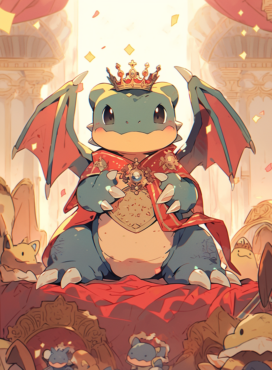 Super Cute Dragon in Silk Robe and Crown