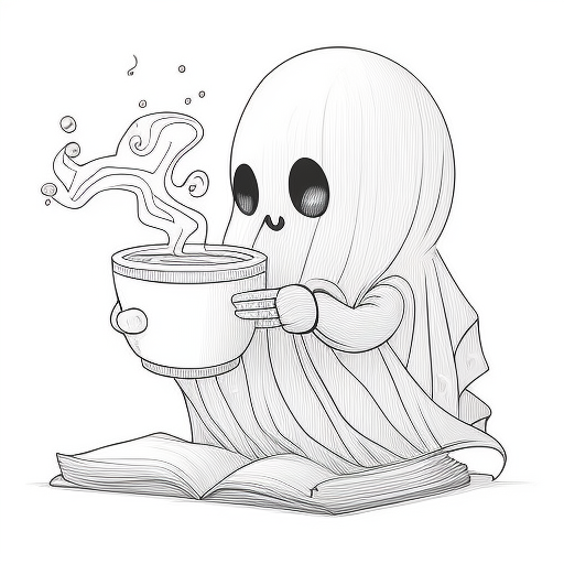 Little ghost with coffee cup