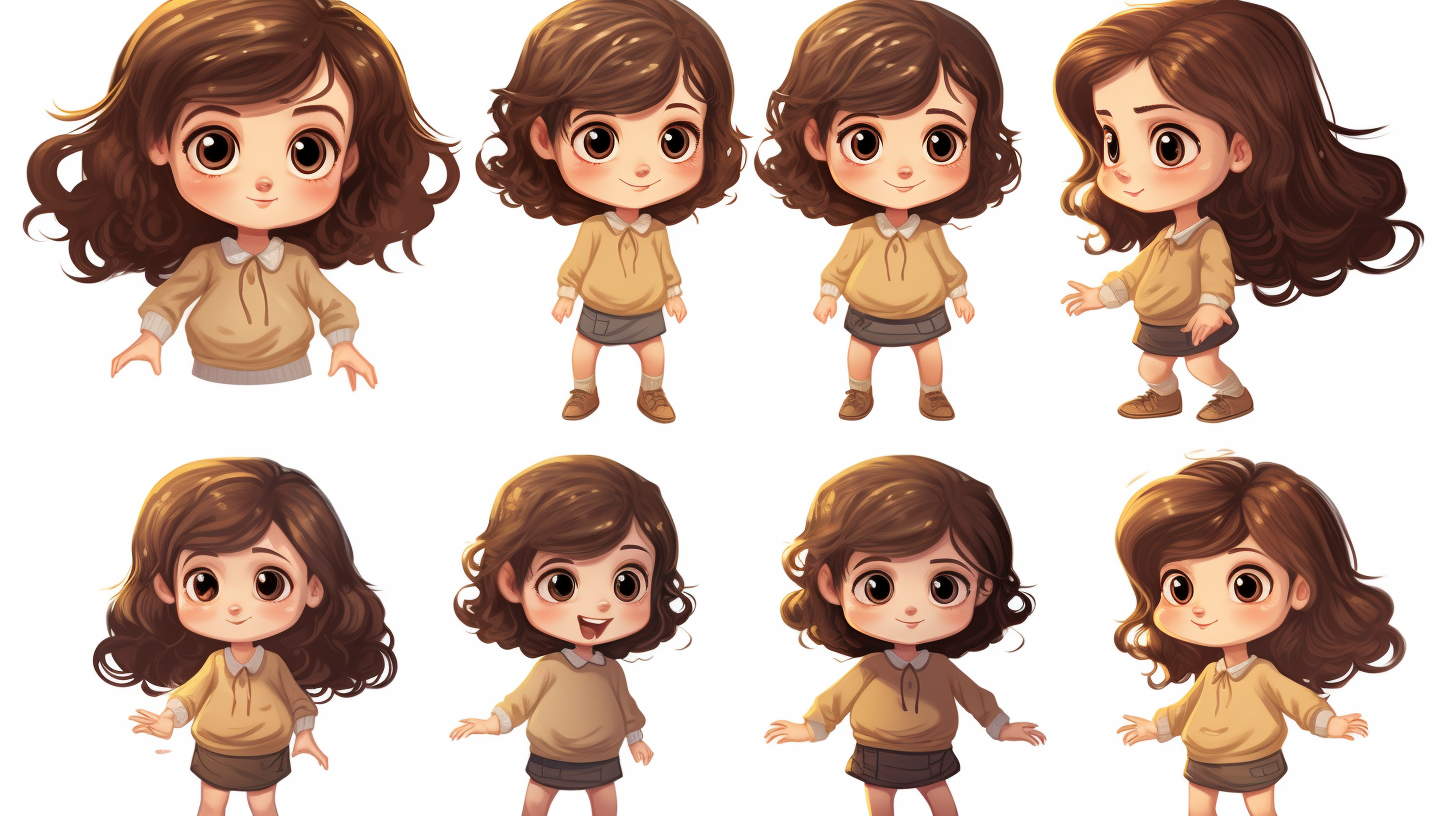 Cute girl with brown hair in various poses