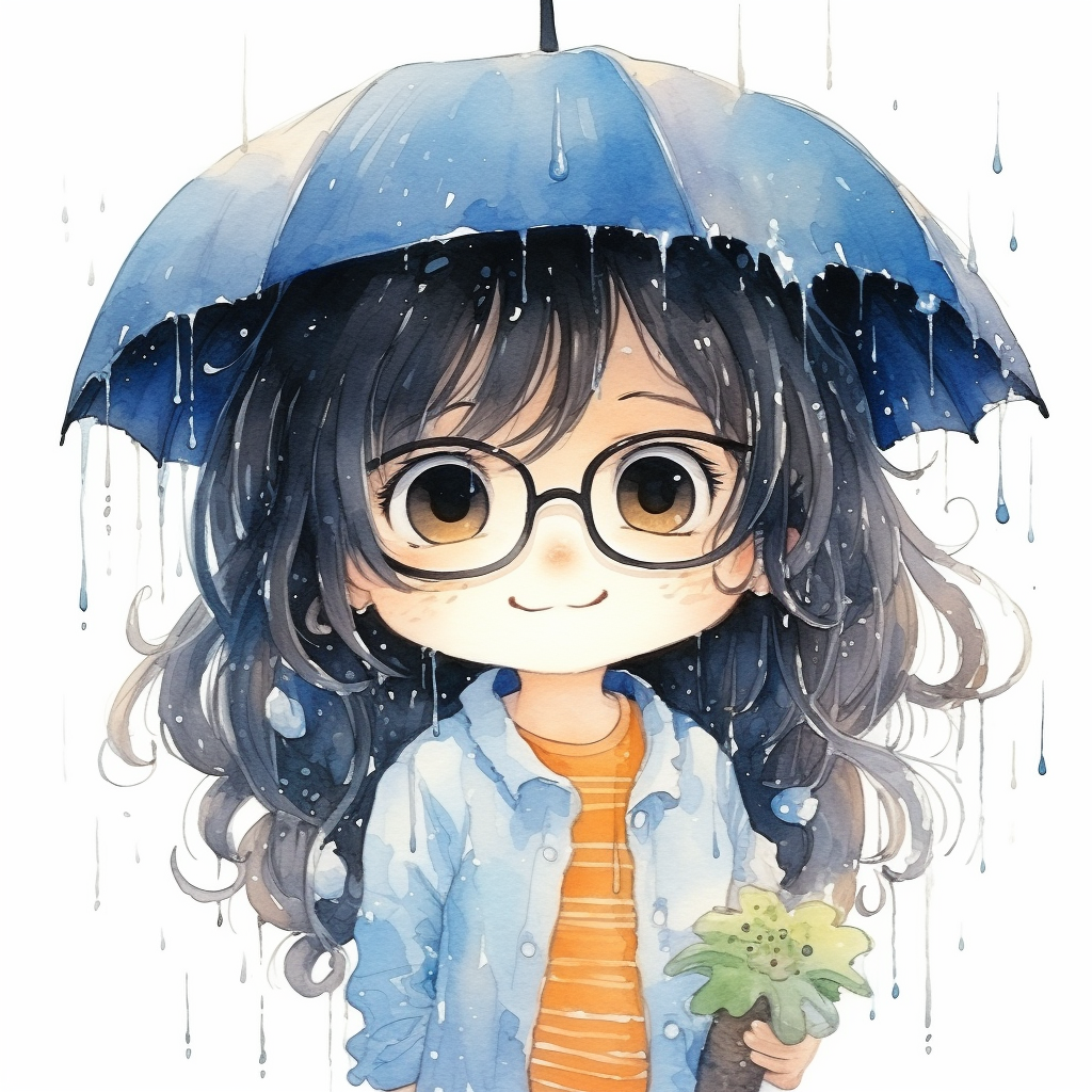 Cute girl working alone in rainfall