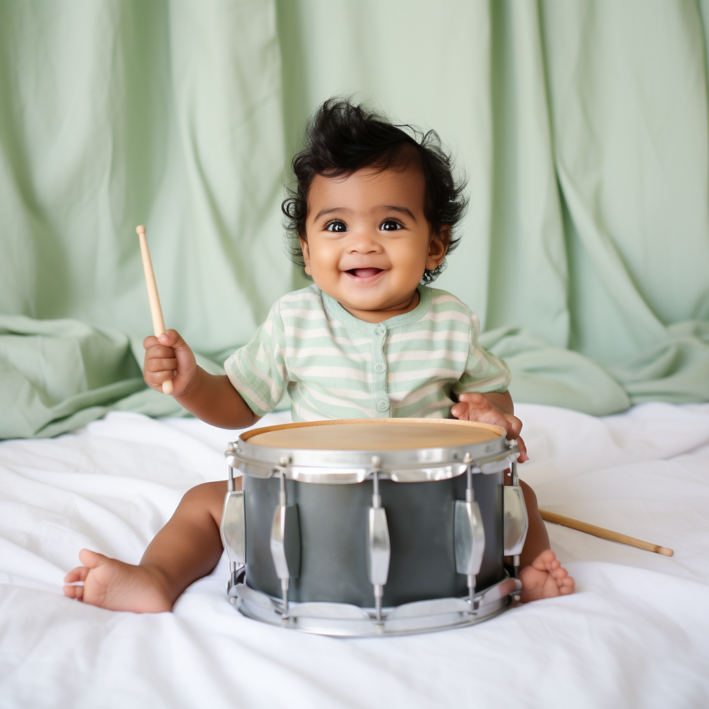 Adorable Indian girl toddler drummer