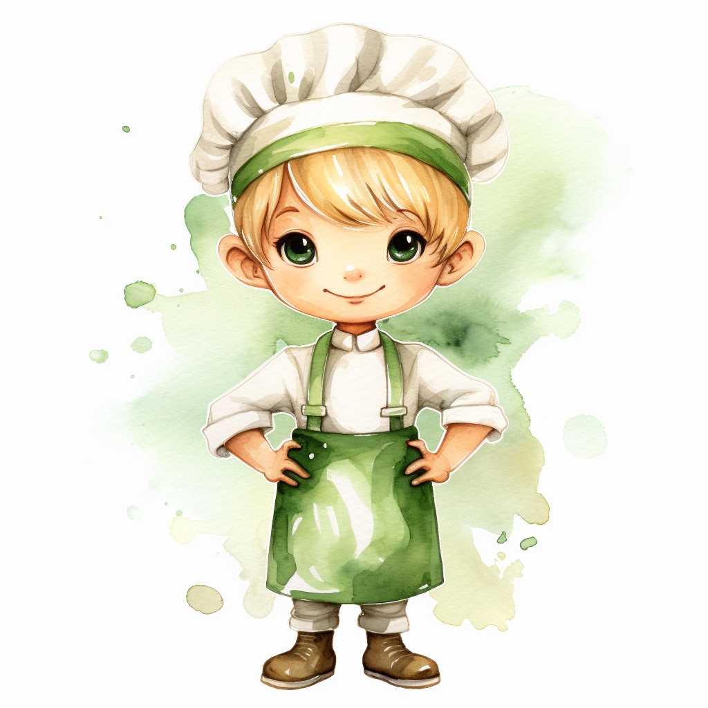 Watercolour clipart of a cute little chef boy