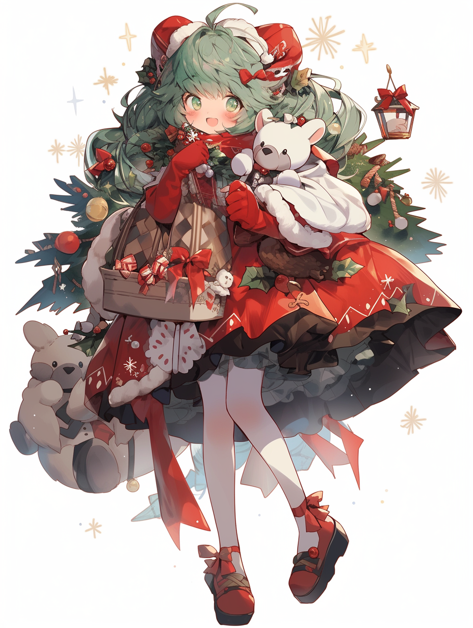 Adorable girl in festive Christmas costume