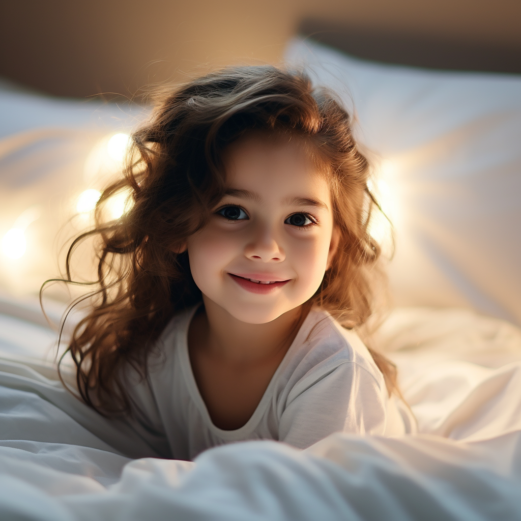 Smiling child in bed