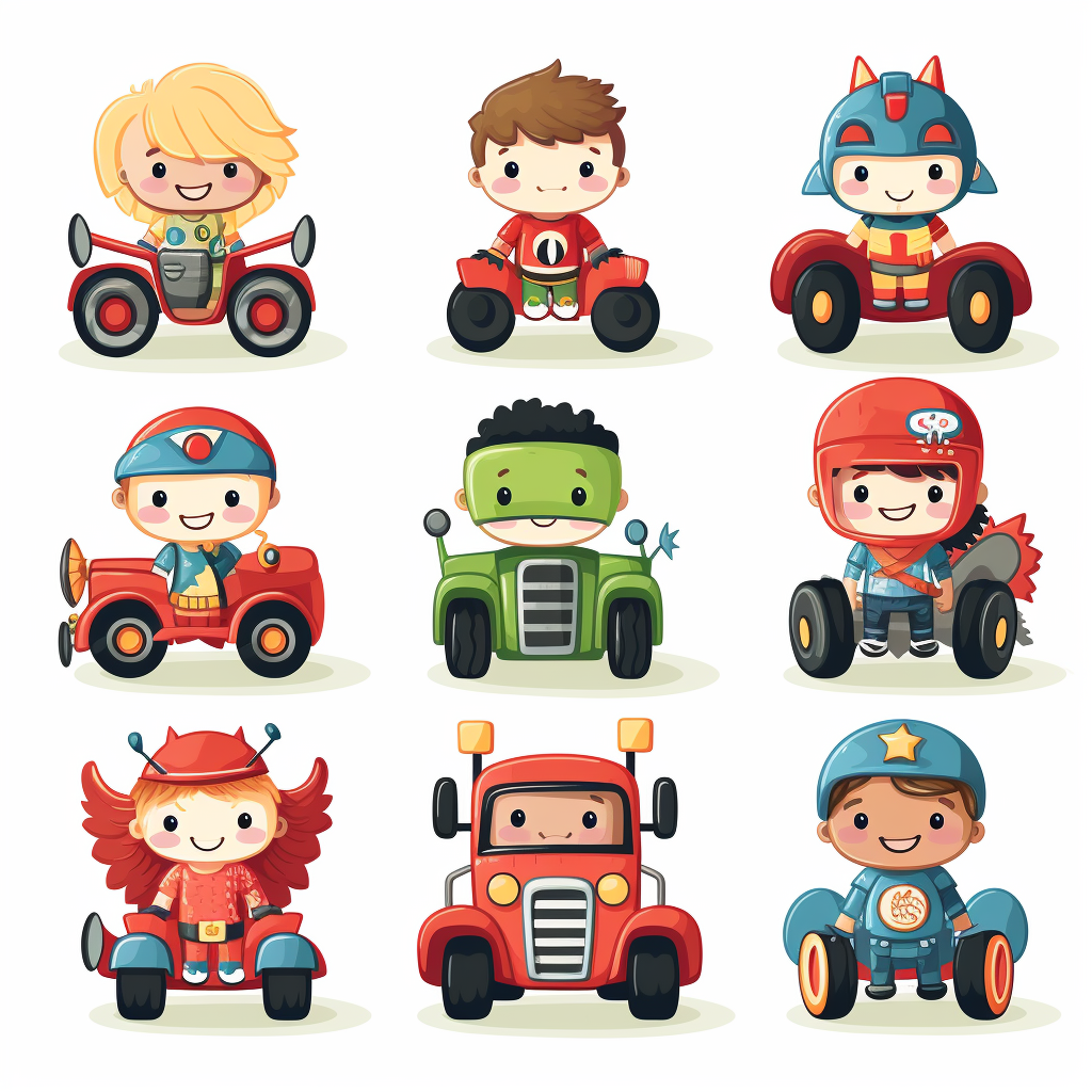 Cute superheroes on monster truck clipart