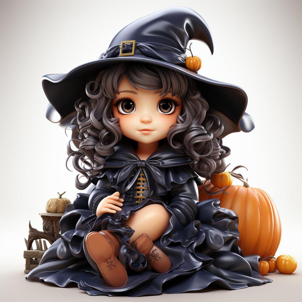 Cute witch chibi clipart on white background