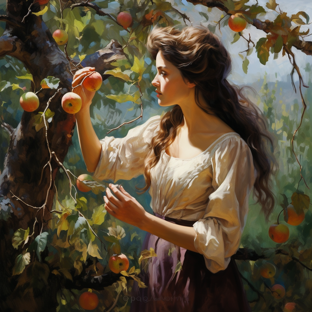 Cute Woman Picking Apples