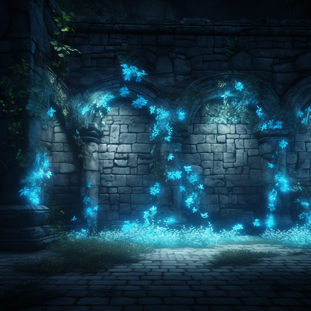 Ghost essence in front of old stone wall