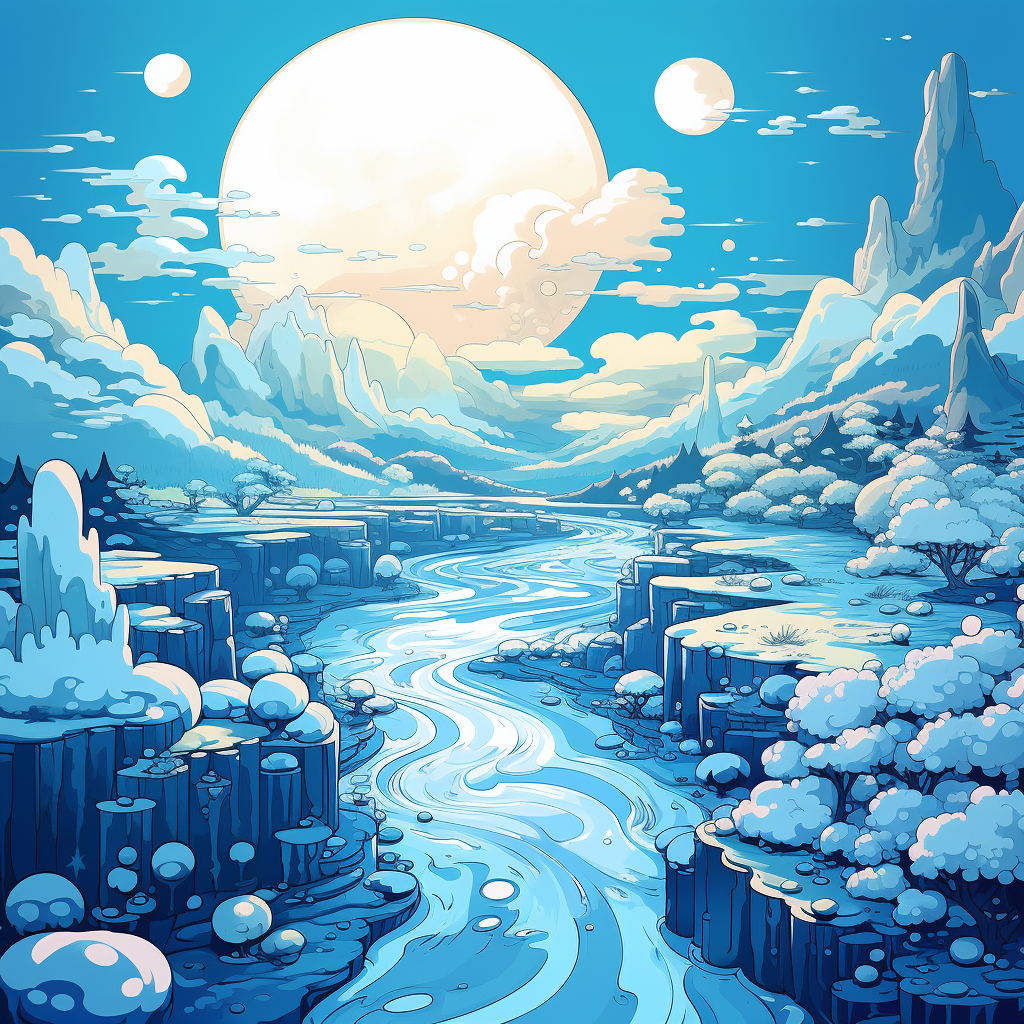 Cyan landscape cartoon drawing image