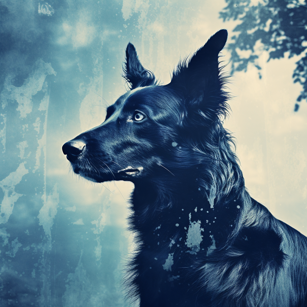 Beautiful cyanotype style dog