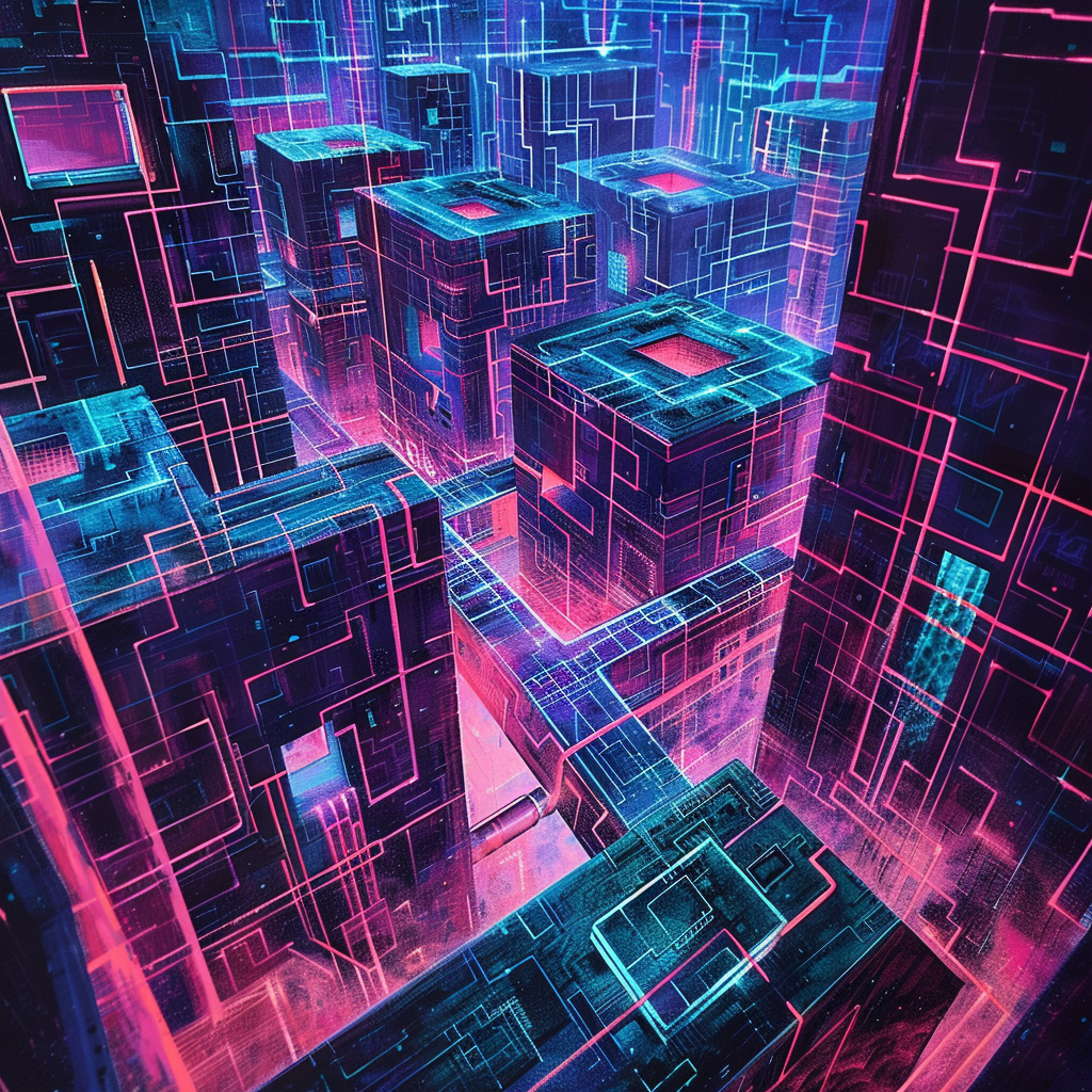 Detailed Sci-Fi Cyber Labyrinth Illustration