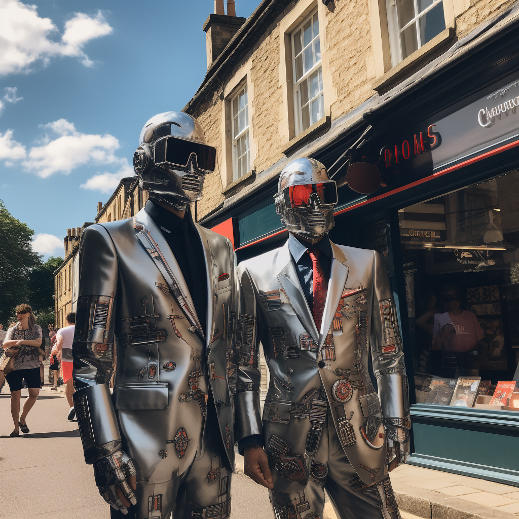 Two cyber men outside Tetbury Tescos