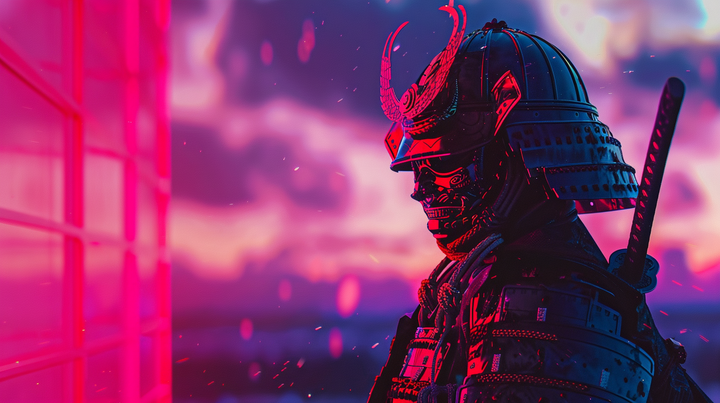 Cyber Samurai Holographic Battle Sunset