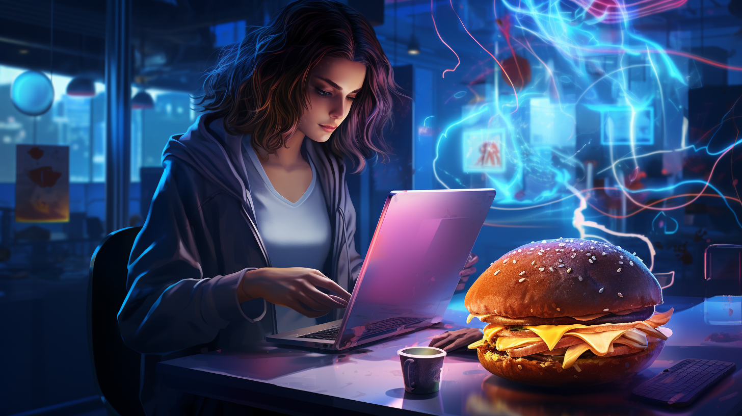 Illustration of a Cyber Security Person Eating Burger