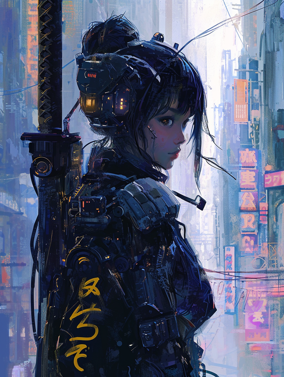 Cyber Tech Wear Girl with Samurai Sword