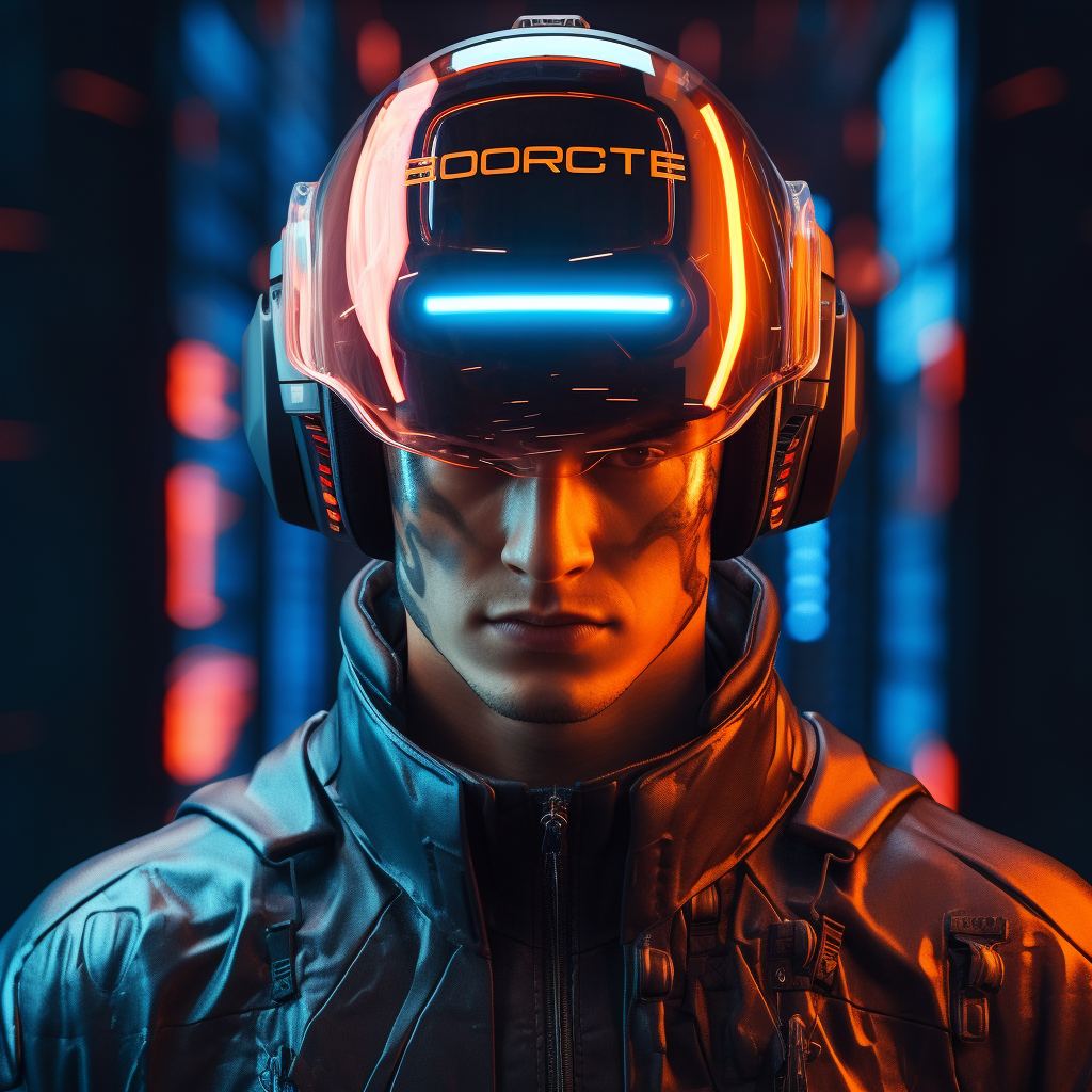 Futuristic helmet with  turn right  visor