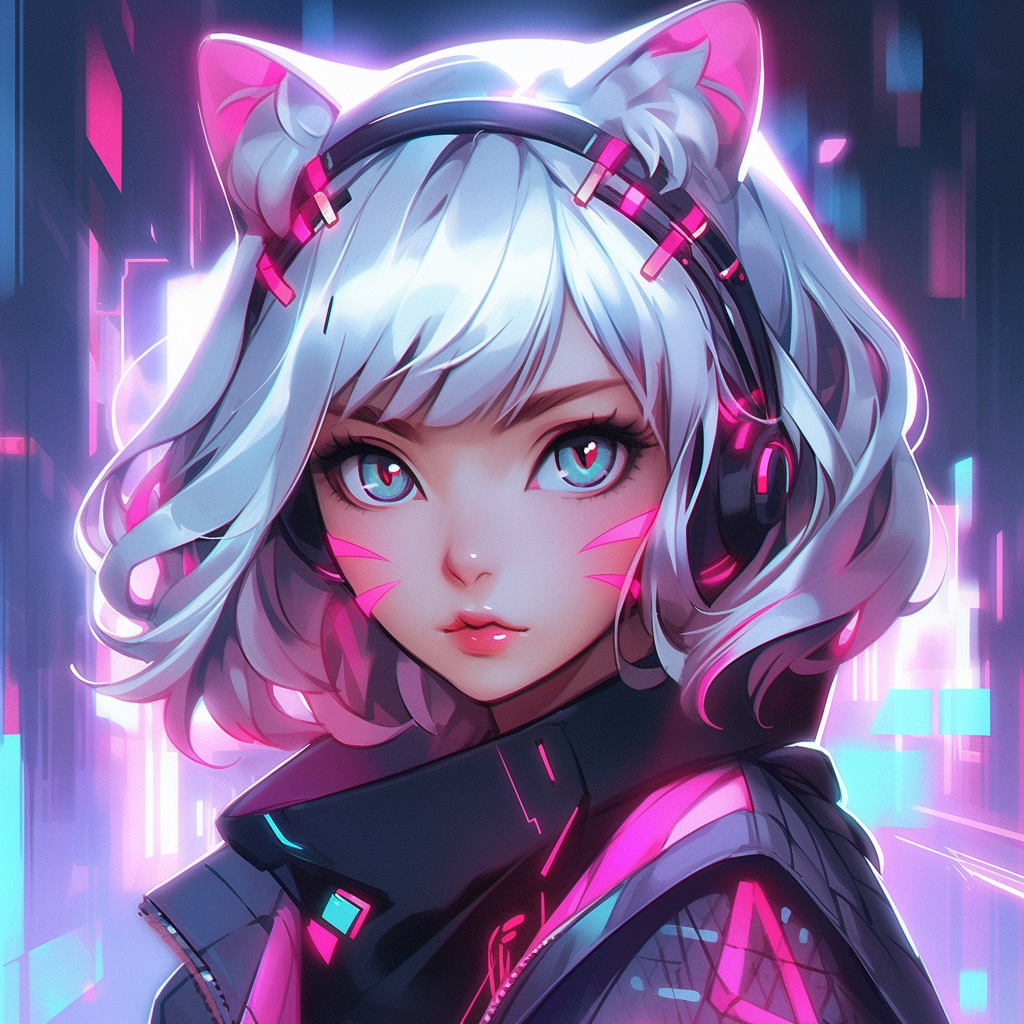 Adorable cyber cat girl portrait