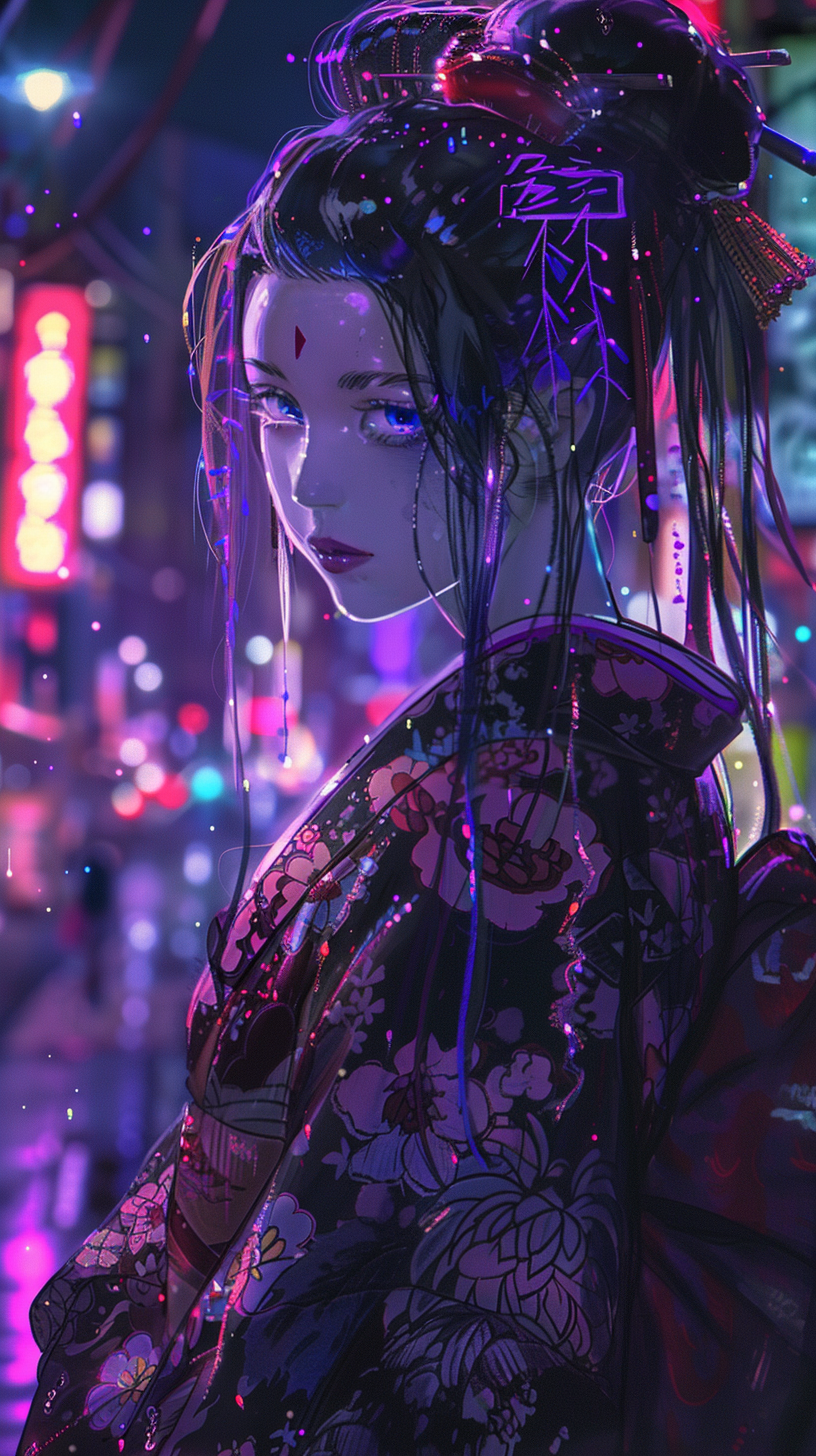 Cyber Geisha Girl in Kimono