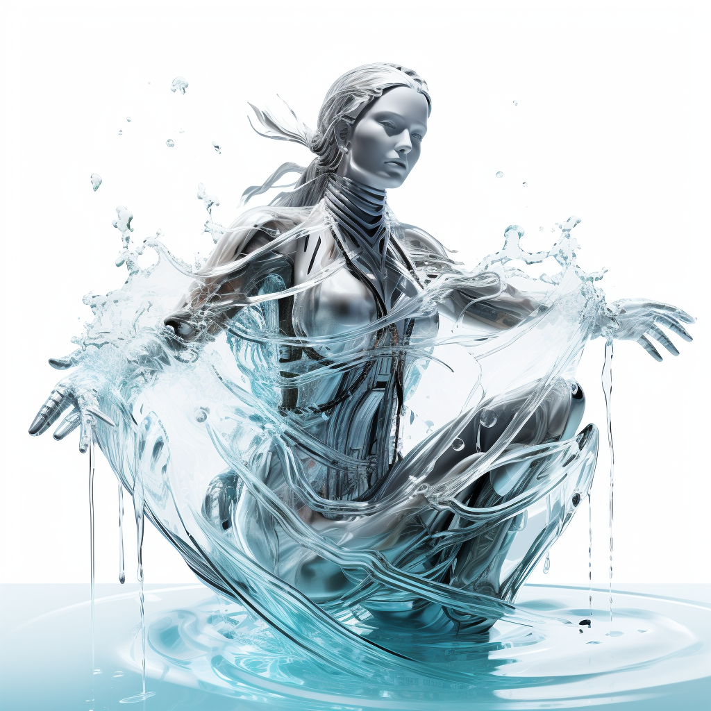 Beautiful Cyber Siren Statue on Water