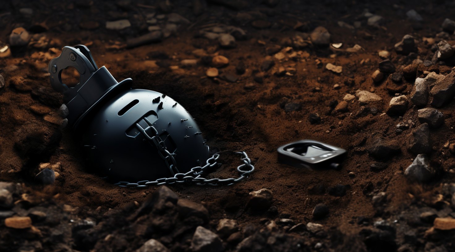 Black grenade near soil hole: cybermysticpunk style