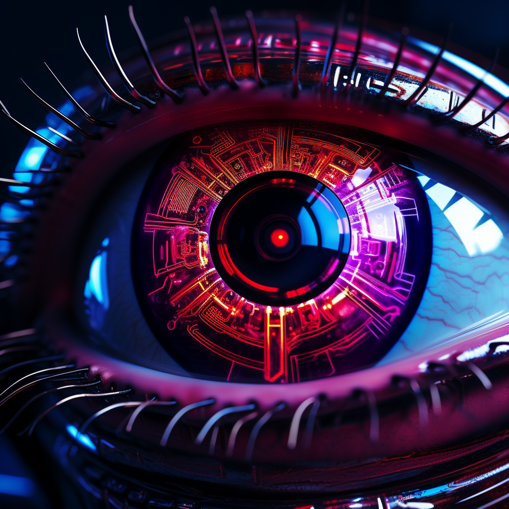 Detailed cybernetic eye on black table