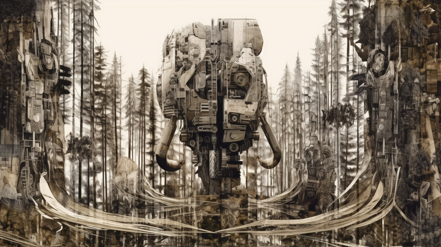 Surreal cybernetic forest with glitching animals