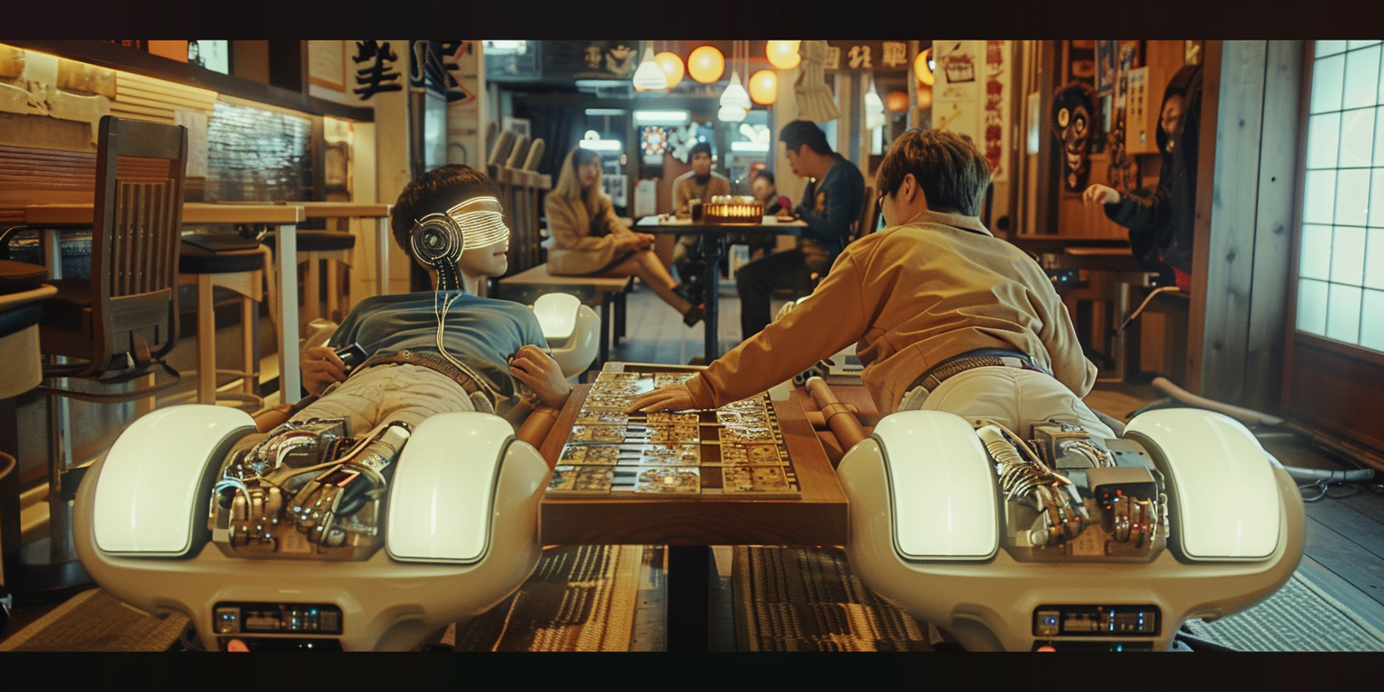 people playing board game on cybernetic modules