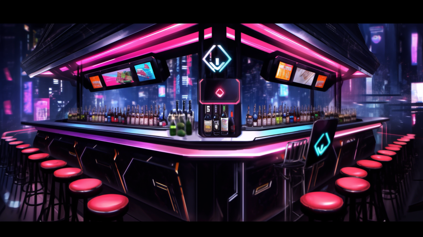 Cyberpunk Bar Interior Night Luxurious Decor Futuristic