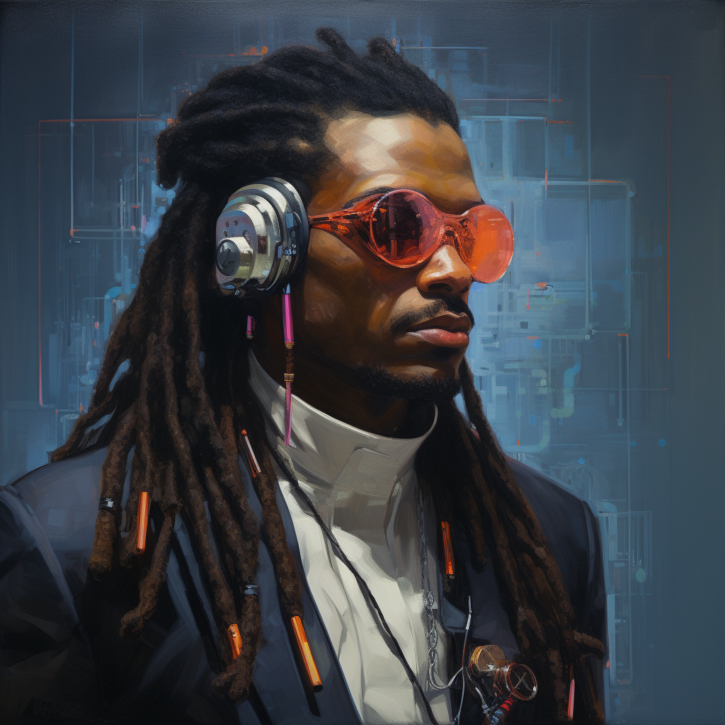 Stylish cyberpunk black man with dreadlocks