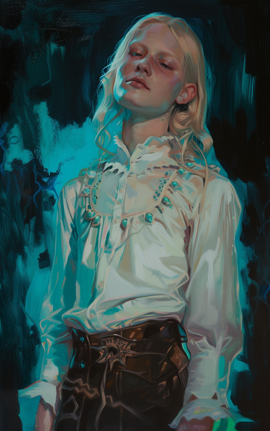 Cyberpunk Blonde Person in Victorian Clothes