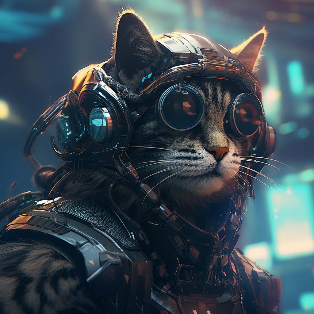 Cyberpunk cat dealing catnip in futuristic setting