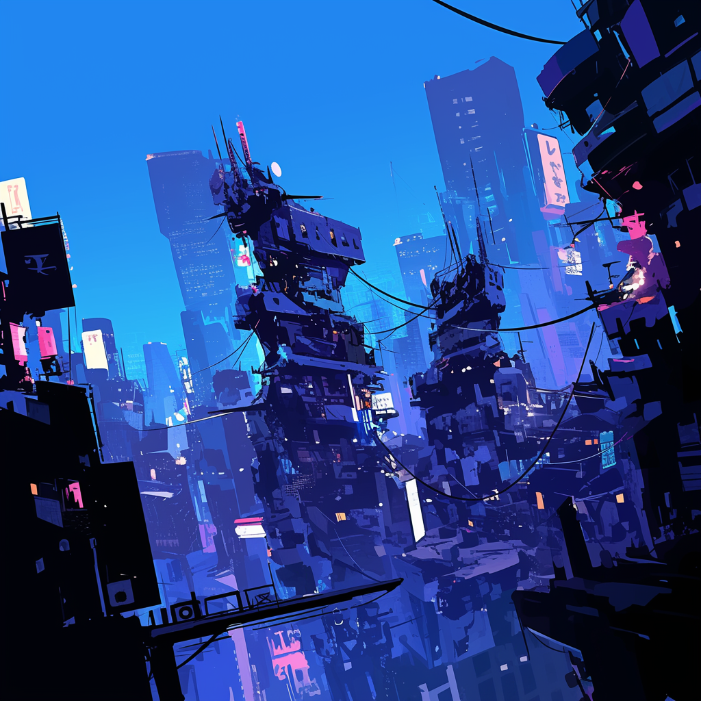 Cyberpunk City in Blue and Black Colors