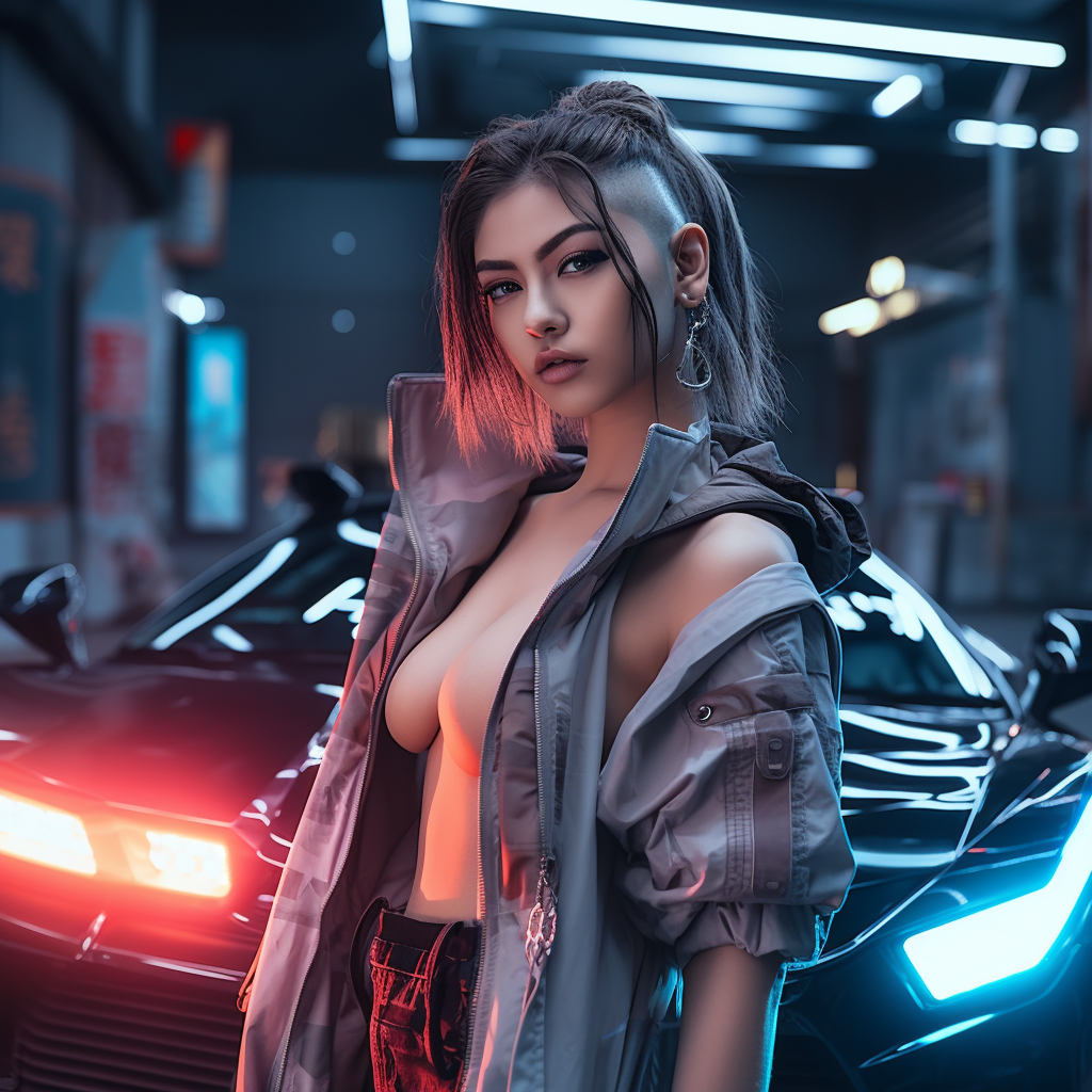 Cyberpunk city night lights with diverse model